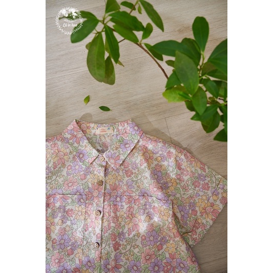 ÁO SƠMI HOA OVERSIZE LÁ IN HOA 2 MÀU XANH NEON/HỒNG TÍM NHẠT