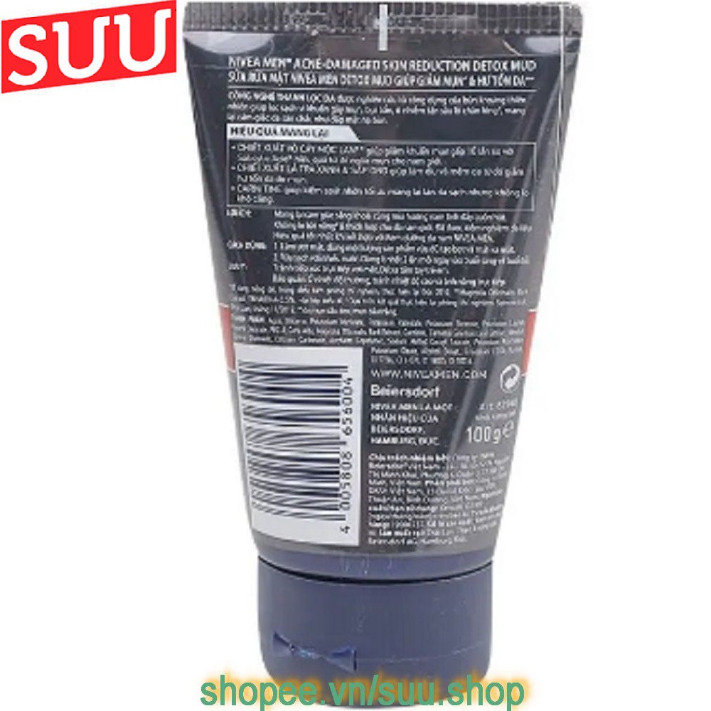 Sữa Rửa Mặt Nam 100g Nivea Men Bùn Khoáng Kiểm Soát Nhờn & Ngừa Mụn, suu.shop cam kết 100% chính hãng