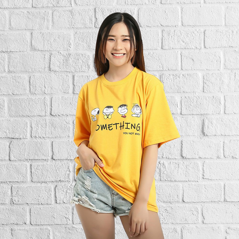 Áo thun tay lỡ phong cách unisex cổ tròn cho nam nữ in hình SOMETHING đẹp T17