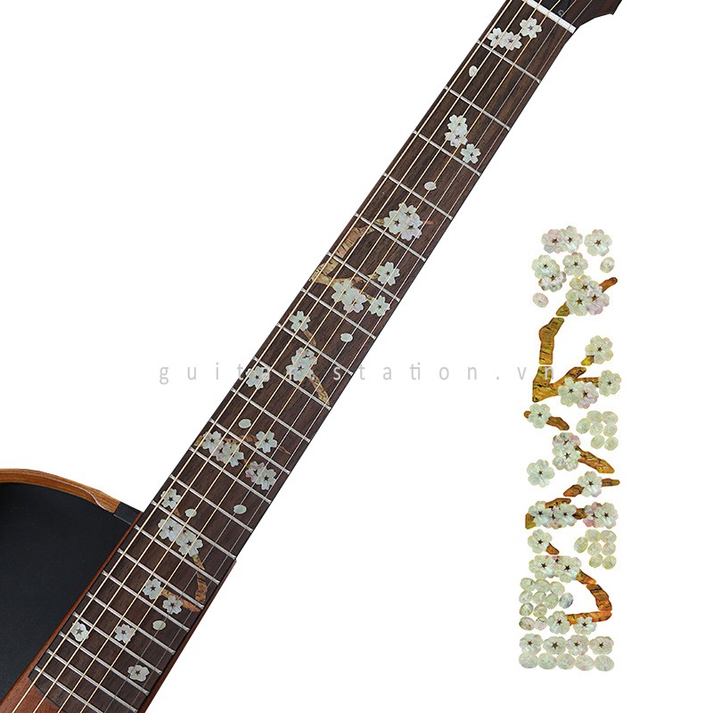 Miếng Dán Cần Đàn Guitar Giả Khảm – Sticker Inlay Guitar - Hoa Lá Full cần