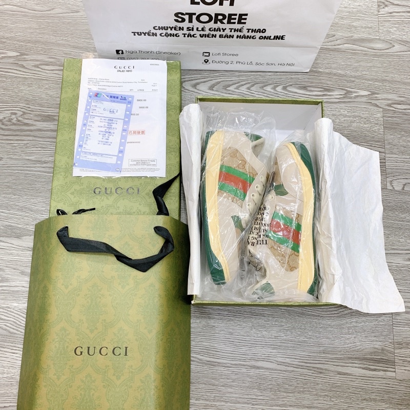 Giày Gucci sơn tùng, Giày thể thao GC 3 vạch hàng cao cấp da thật full size 36-43 box matcha mới