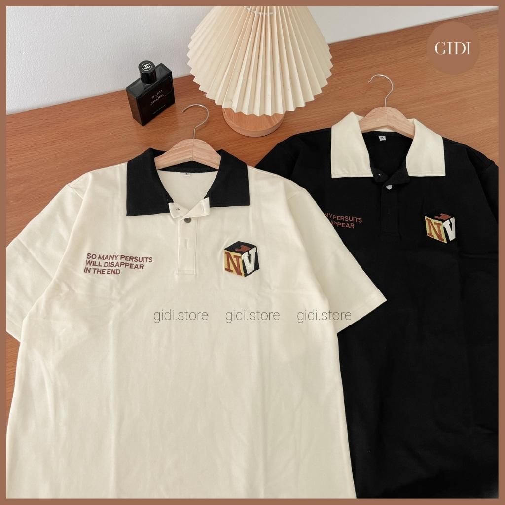 Áo phông Polo NV Nam Nữ Unisex màu ĐEN/KEM form rộng ✳️ Chất thun cá sấu form nam nữ unisex/Áo thun có cổ GIDI