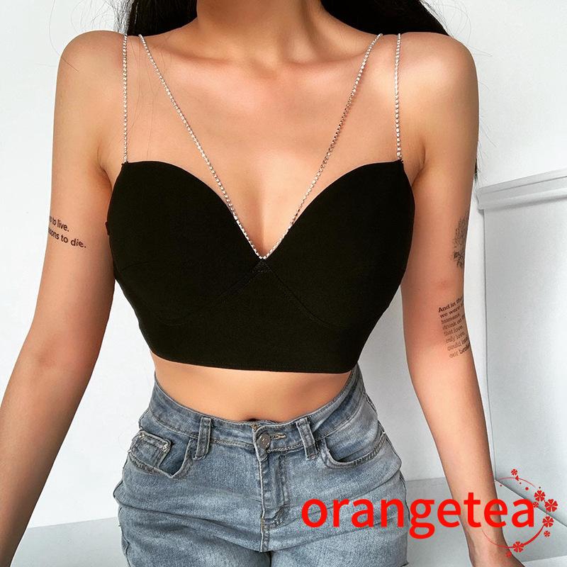 Áo Tank Top Hở Lưng Cổ Chữ V Khoét Sâu Màu Sắc Pha Lê Gợi Cảm Cho Nữ
