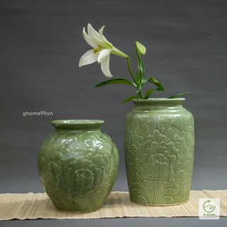 Bình hoa gốm Bích Thảo chất gốm sứ tráng men Bát Tràng cao cấp trang trí nhà cửa Ghome