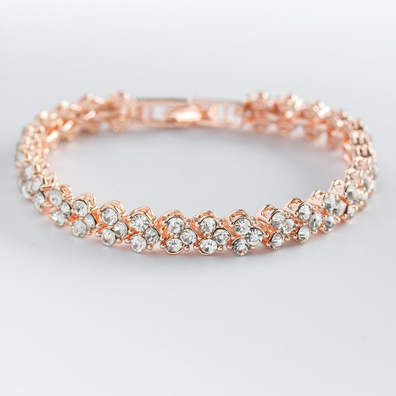 Lắc tay nữ mặt đính tinh khối kim cương thời trang mạ bạc (bạc,hồng) - 0425