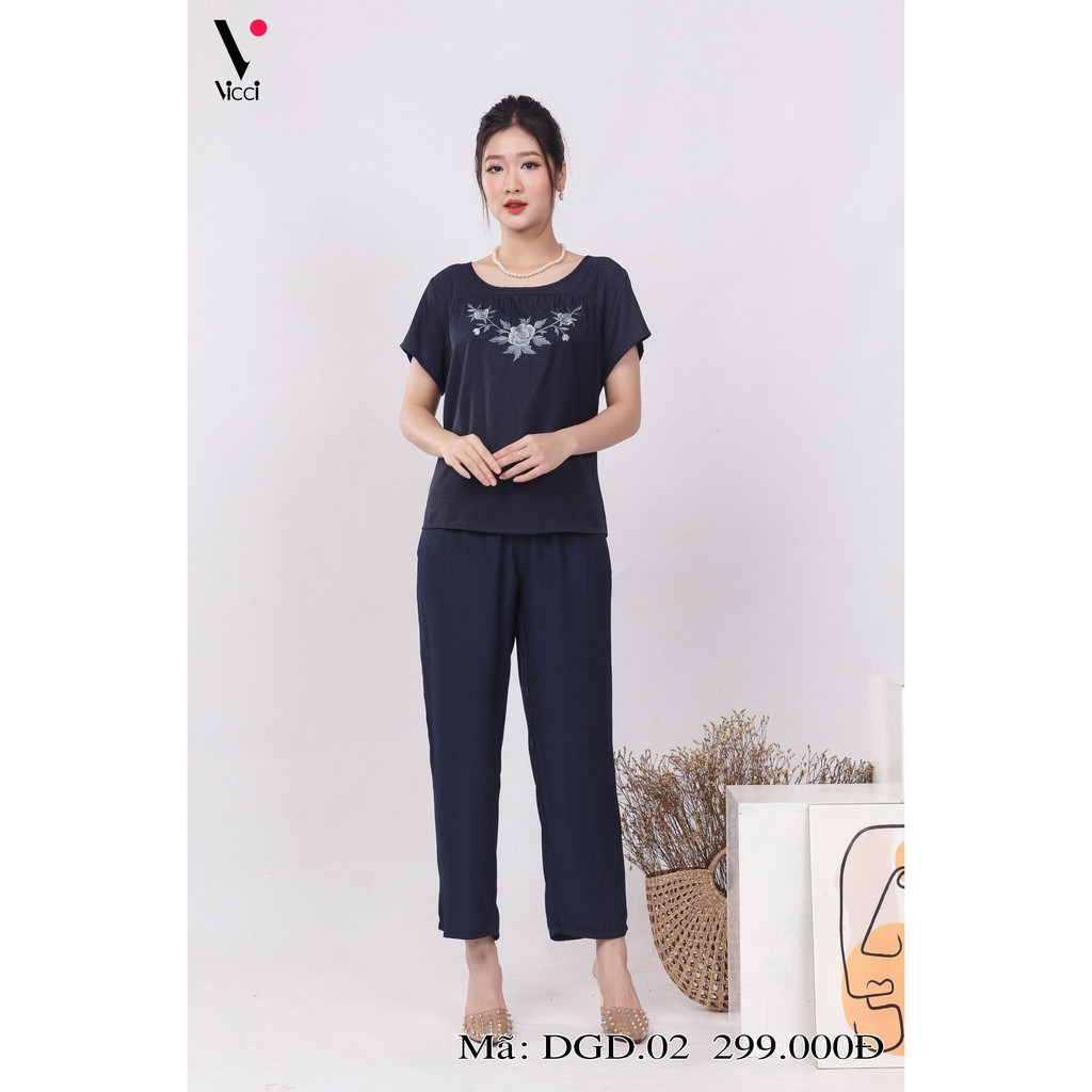 Bộ đồ mặc nhà - Bộ đũi trung niên Big Size Vicci DGD.02 áo cộc quần dài chất liệu đũi cao cấp