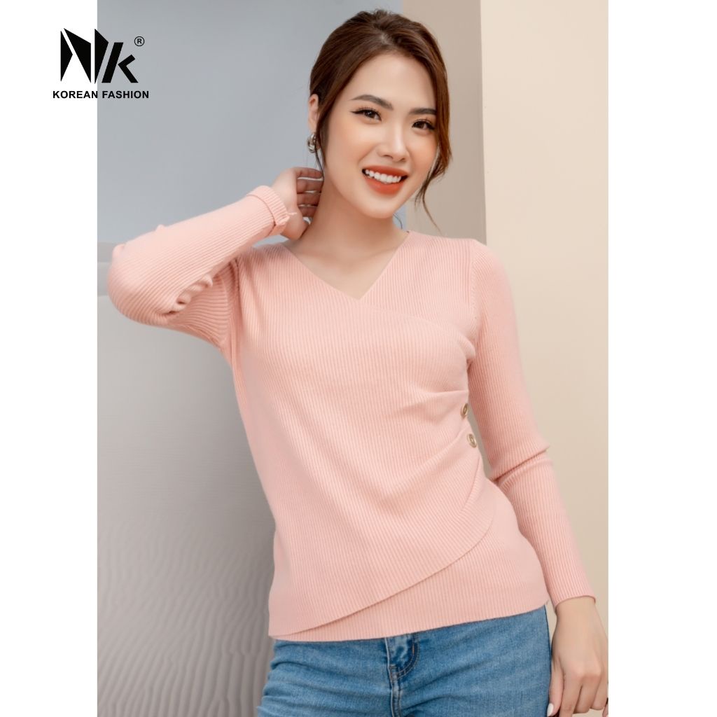 Áo Len Nữ Dài Tay NK Fashion Thiết Kế Cổ Tim Xếp Ly Sườn, Chất Liệu Len Tăm Mềm Mịn Chống Xù NKFAL2109020