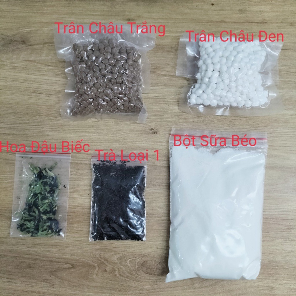 Set Nguyên Liệu Nấu Trà Sữa Trân Châu Hoa Đậu Biếc 500gr Siêu Hót ( Nấu 8-10 Ly)