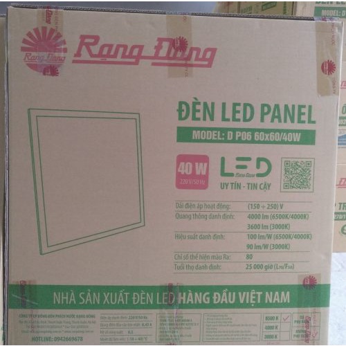 RẠNG ĐÔNG, BH 2 năm, Đèn Led Panel khổ lớn DP 06 60x60 40W hàng Việt Nam - Chất lượng cao