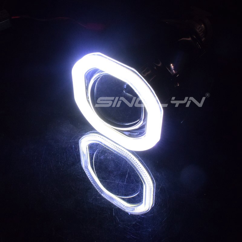 Đèn bi cầu Vòng thiên thần Đèn Pha Led Mini Hình Vuông 2.5 Inch Cob Hid Màu Đen Dành Cho Xe Hơi Xe Máy H1 H4 H7