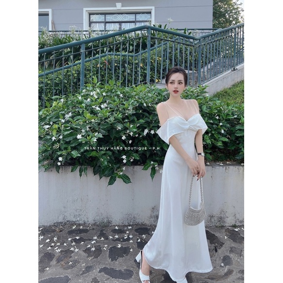 Váy maxi lụa vai lưới