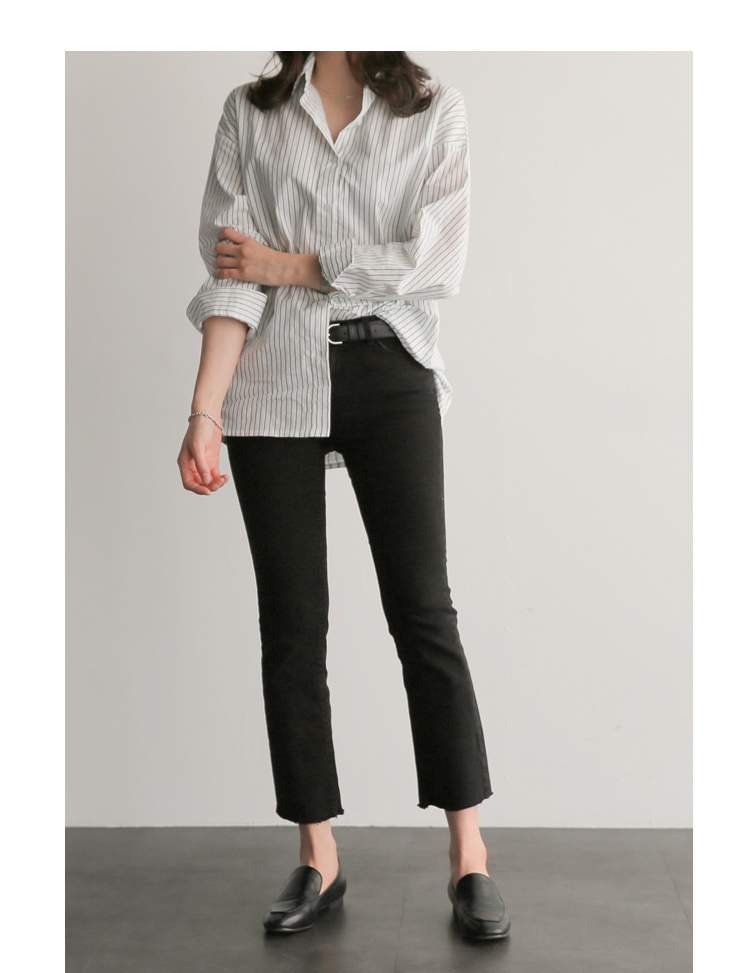 Áo sơ mi họa tiết kẻ sọc thời trang retro Hàn Quốc cá tính cho nữ