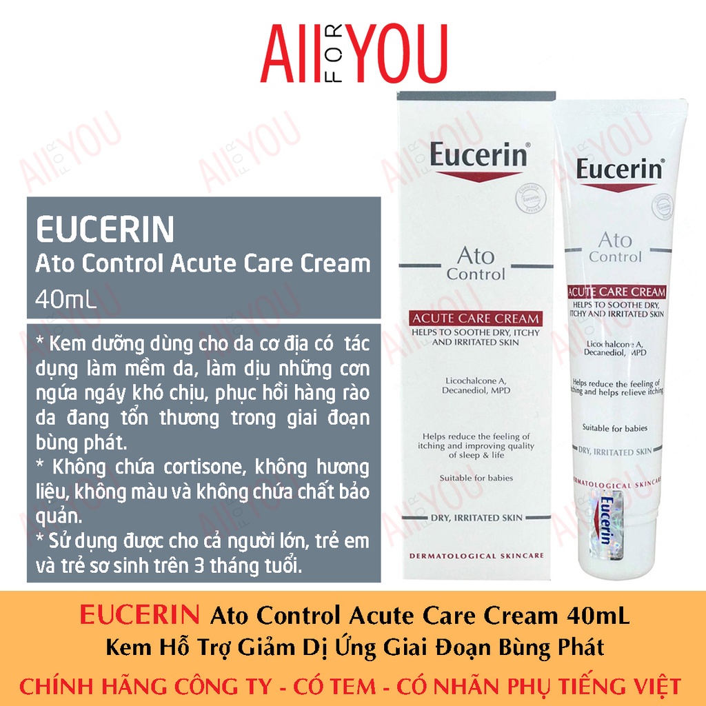 [CHÍNH HÃNG CÓ TEM] EUCERIN Ato Control Acute Care Cream 40mL - Kem Hỗ Trợ Giảm Dị Ứng Giai Đoạn Bùng Phát.