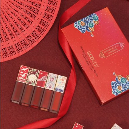 Set 5 thỏi son kem Hoàng Cung WODWOD Dan Lip Jade Face Water Mist Lip Glaze - nội địa Trung