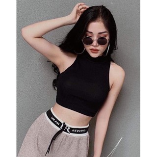 Áo thun croptop sát nách cổ cao 2 phân