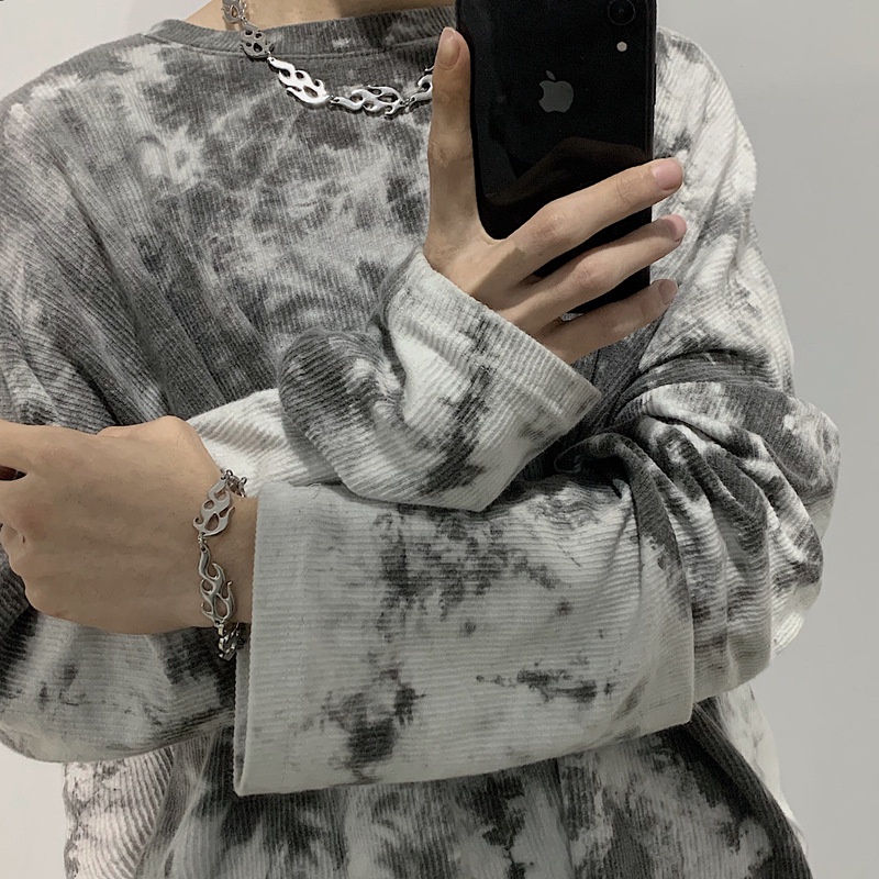 Vòng tay unisex chuỗi ngọn lửa BROO màu bạc đẹp, lắc tay titan hiphop cá tính cho nam nữ