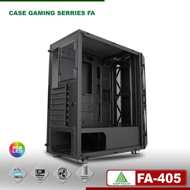 Case FA-405 Gaming Có Sẵn Fan 20cm LED ARGB.