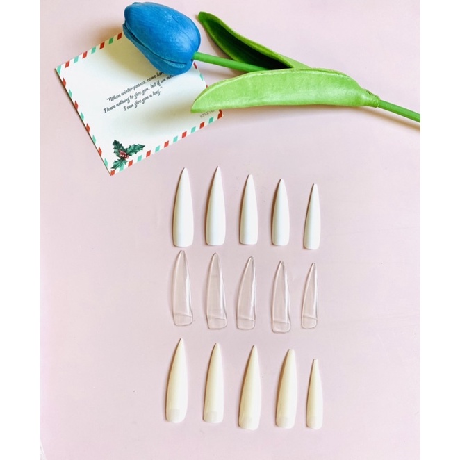 Móng úp phom nhọn dài chính hãng - túi 500 cái đủ Size nhựa dẽo chuẩn phom, móng úp tay