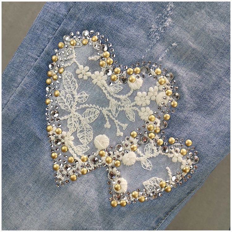 Quần Jean Ôm Dáng Dài Ngang Mắt Cá Chân Đính Đá Dễ Phối Đồ Hợp Thời Trang