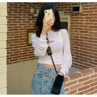 ☀️Set áo croptop tay dài cut out ngực💯