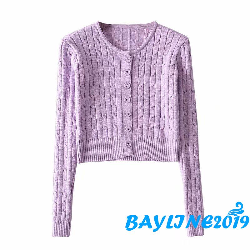 Áo khoác cardigan dệt kim thân ngắn tay dài họa tiết xoắn màu trơn cho nữ