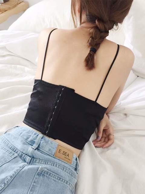 Áo bra satin lửng, dáng croptop có móc cài 3 nấc A003