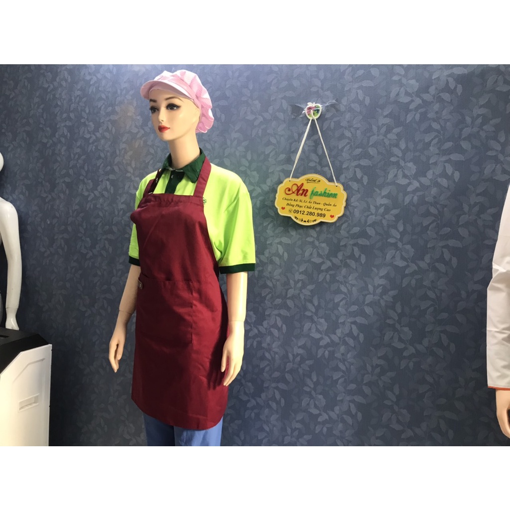 Tạp Dề Kaki Dài Màu đỏ đô Nam/Nữ Nhân Viên Phục Vụ Quán Cafe, Nhà Hàng, Gia Đình_Hình chụp thật.
