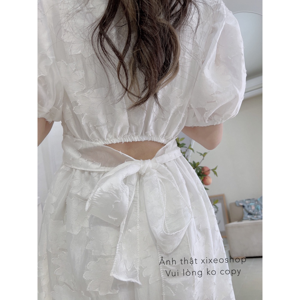 Váy trắng đầm ren hoa thắt nơ lưng Hàn Quốc xixeoshop - v86 | BigBuy360 - bigbuy360.vn