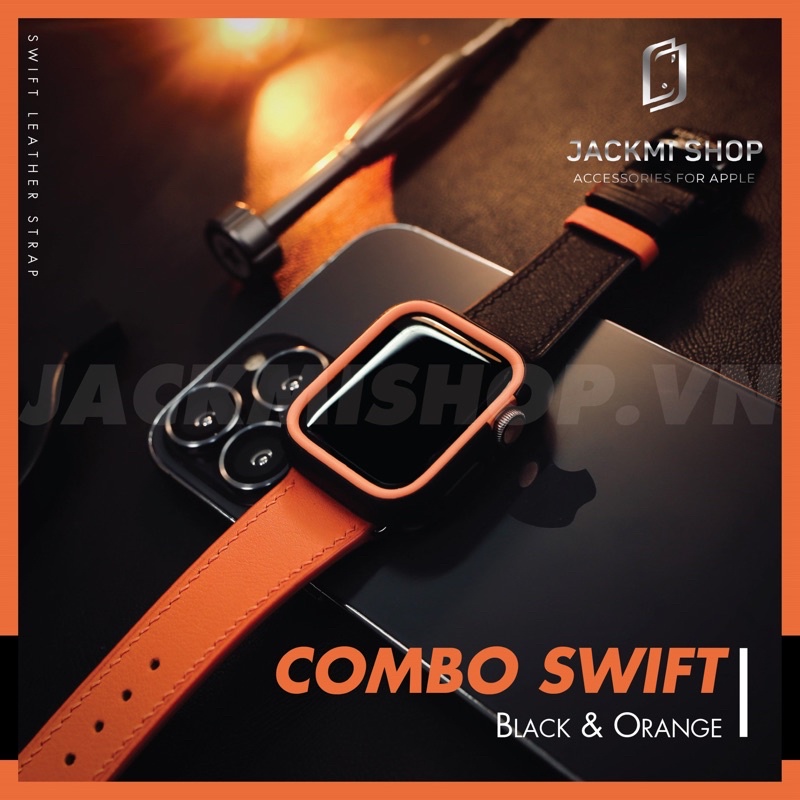 [COMBO 2 MÓN] DÂY DA BÊ SWIFT KHÓA BƯỚM CHO APPLE WATCH + ỐP VIỀN RHINOSHIELD CHO APPLE WATCH (DÂY DA BẢO HÀNH 1 NĂM)