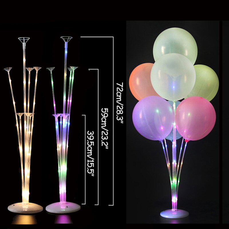 1 Bộ Giá Đỡ Bóng Bay Hình Trái Tim 7 Bóng Đèn LED Trong Suốt