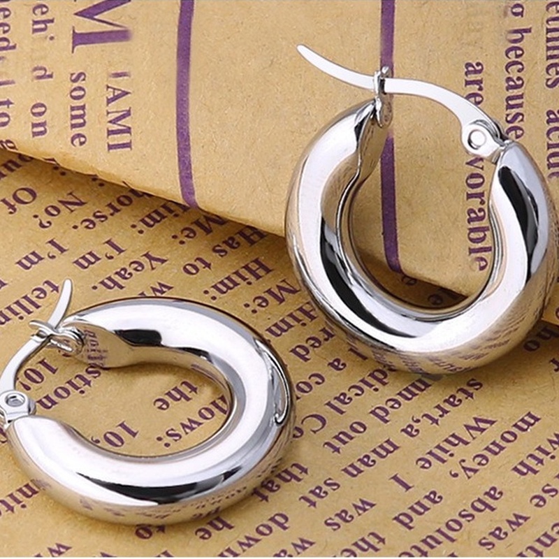 Khuyên tai tròn bằng thép không gỉ mạ vàng thời trang