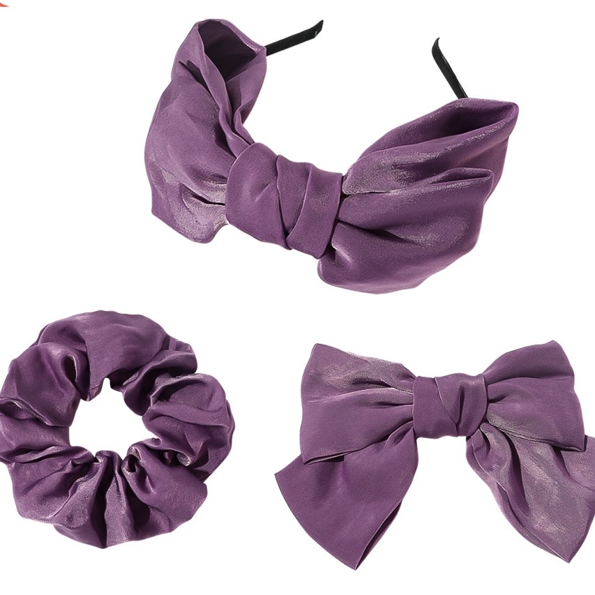 Bộ đôi Cài Tóc nơ và Scunchies vải bóng phong cách kẹo ngọt đáng yêu