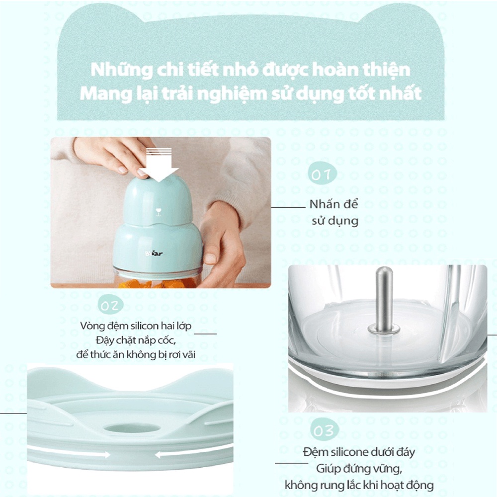 Máy Xay Thịt Thực Phẩm Ăn Dặm Bear Mini Càm Tay Nhỏ Gọn Đa Năng Dung Tích 0.3 Lít - HiMect