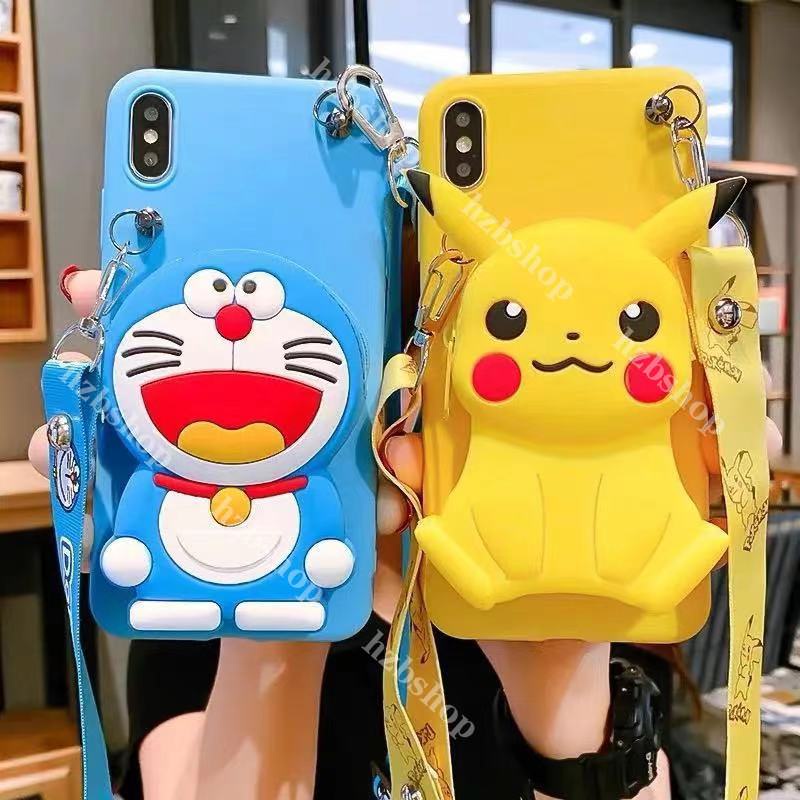 Ốp Điện Thoại Dẻo Kèm Ví Hình Doremon / Pikachu Cho OPPO F19 F17 F15 F11 F9 F7 F5 F3 F1S OPPO F19Pro F17Pro F11Pro