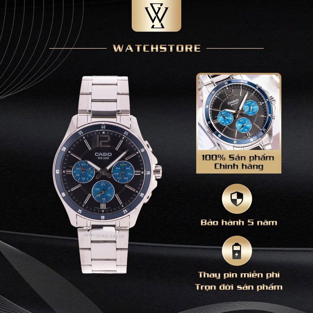 Đồng Hồ Quartz Nam Casio WATCHSTORE MTP-1374D-2AVDF Thiết Kế Mặt Kính Khoáng 43.5mm, Dây Kim Loại Và Vỏ Thép Không Gỉ