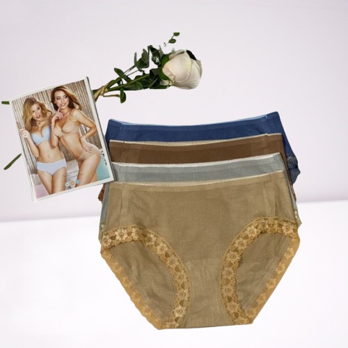 Quần lót nữ thun tăm cotton viền ren, không đường may Vicci 014 siêu kháng khuẩn, khử mùi