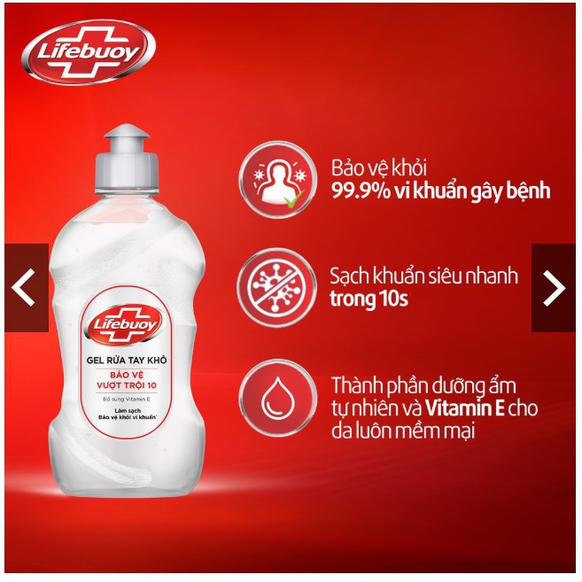 Gel rửa tay khô sạch siêu nhanh Lifebuoy Bảo Vệ Vượt Trội 10 (Chai nắp bạc 235ml) | BigBuy360 - bigbuy360.vn