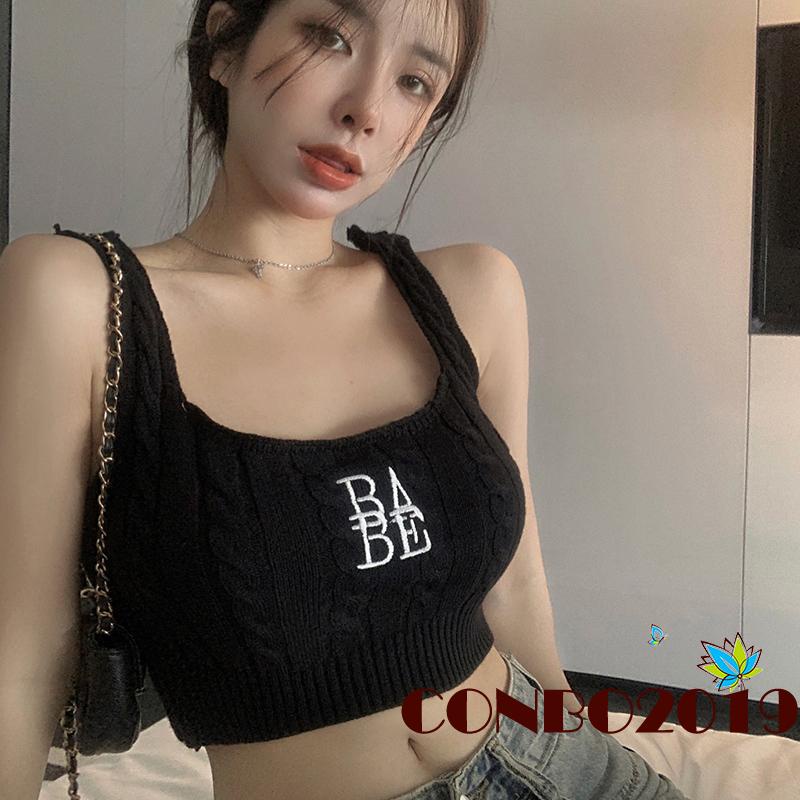 Áo Tank Top Cổ Chữ U Thêu Chữ Thời Trang Cho Nữ