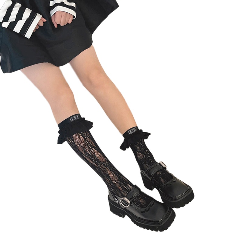 Xiangbao Tất Lưới Phối Ren In Chữ Phong Cách Gothic Dành Cho Nữ