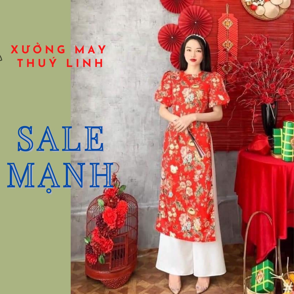 Áo dài cách tân mới nhất, áo dài gấm text, áo dài hoa, áo dài trẻ trung - áo dài Thú Linh