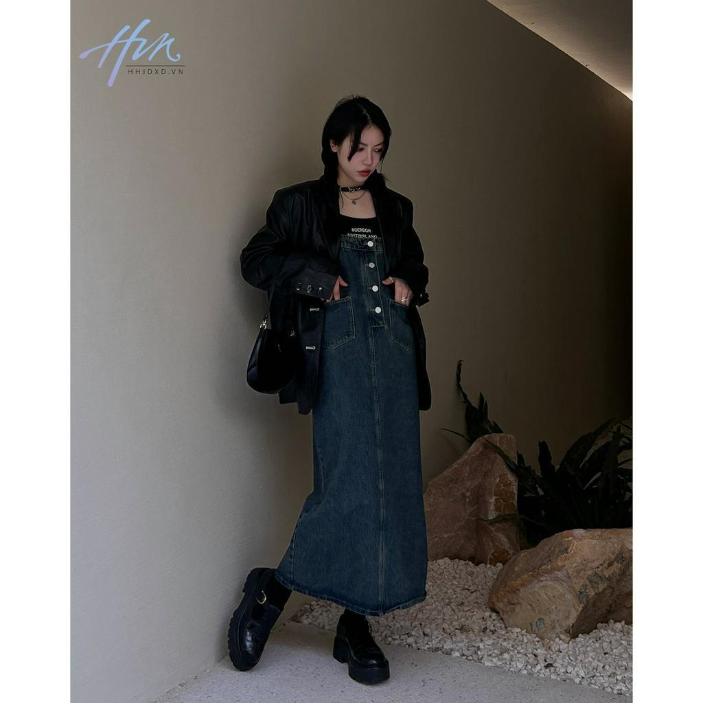 Váy Yếm Denim Dáng Dài Form Rộng Điều Chỉnh Được Phong Cách Retro Xuân Hè Cho Nữ