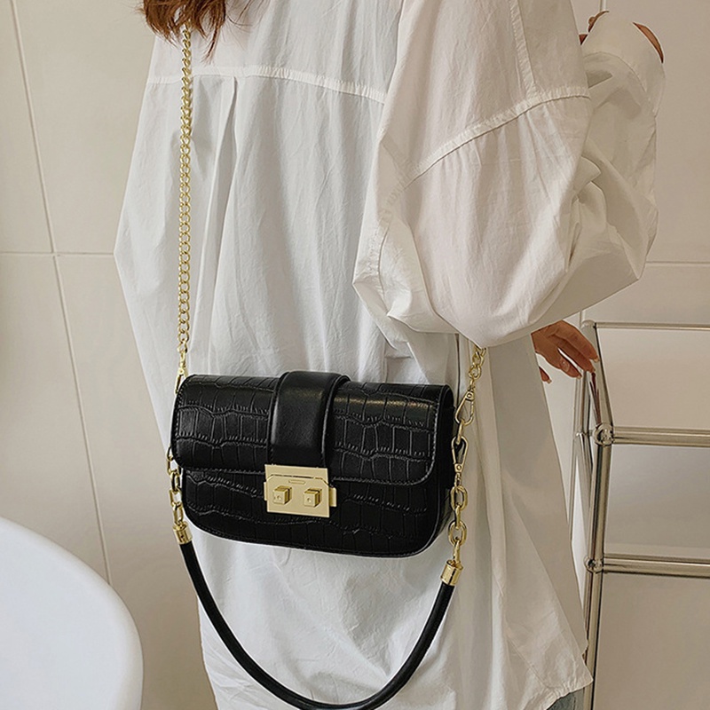 Túi đeo vai IELGY hình vuông cỡ nhỏ họa tiết vân đá phối dây xích kiểu Hàn Quốc thời trang cho nữ