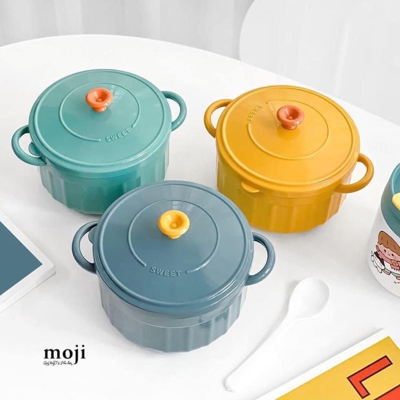Bát úp mì tôm, Bát ăn mì tôm inox 2 lớp cách nhiệt hình chiếc nồi có nắp đậy quai cầm