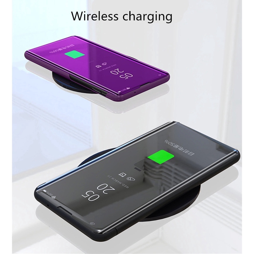 Bao da điện thoại nắp lật mặt gương trong suốt thông minh cho Samsung Note 8/ 9/ 10 S10/ S10 plus