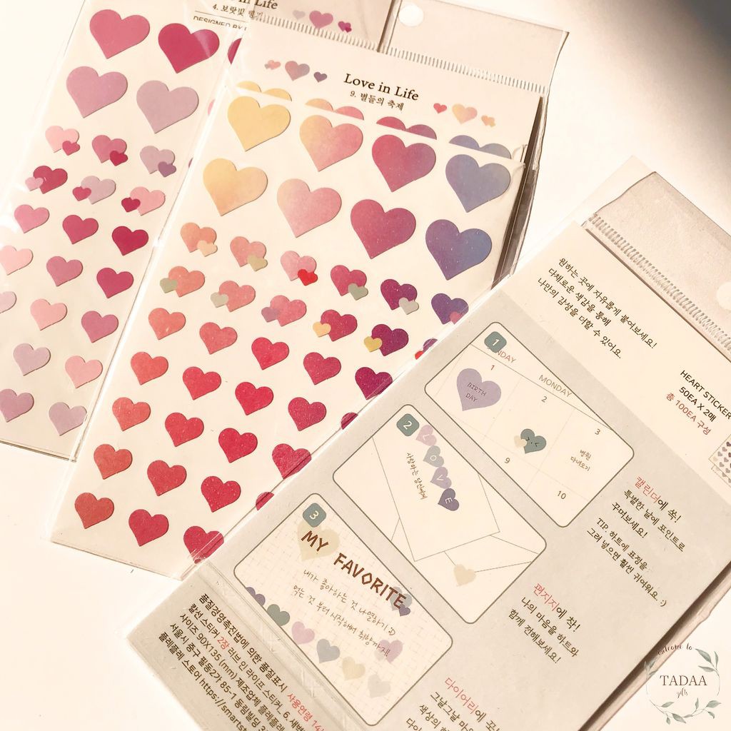 Set 2 sticker hình tim pastel color dùng để trang trí sổ, nhật ký, bullet journal