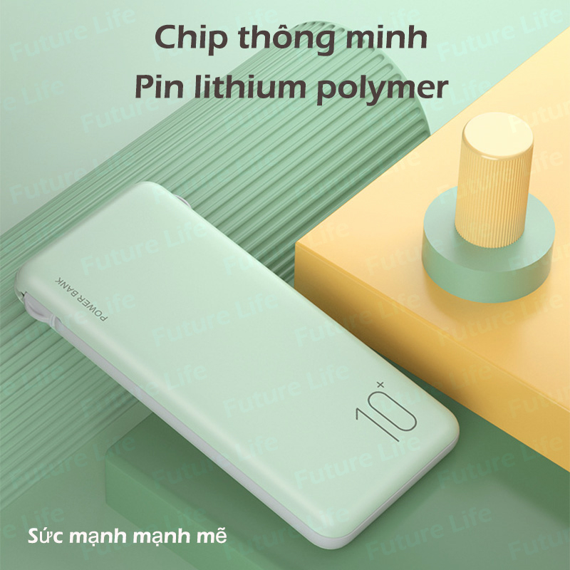 Sạc Dự Phòng 10000mAh Pin Sạc Dự Phòng  Đi Kèm Với Ba Loại Cục Sạc Dự Phòng Micro Usb Type-c Macaron Xạc Dự Phòng