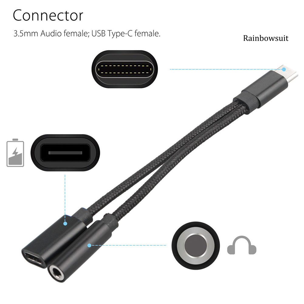 Dây Cáp Chuyển Đổi Âm Thanh Usb Type-C 2 Trong 1 Đầu Cắm 3.5mm