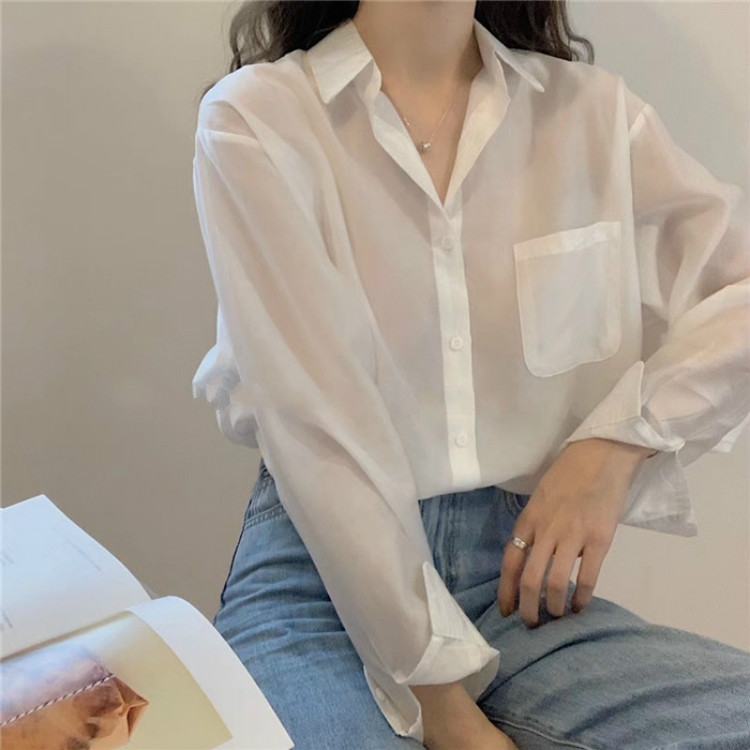Áo sơ mi dài tay dáng rộng dành cho nữ Áo sơ mi mỏng thông thường