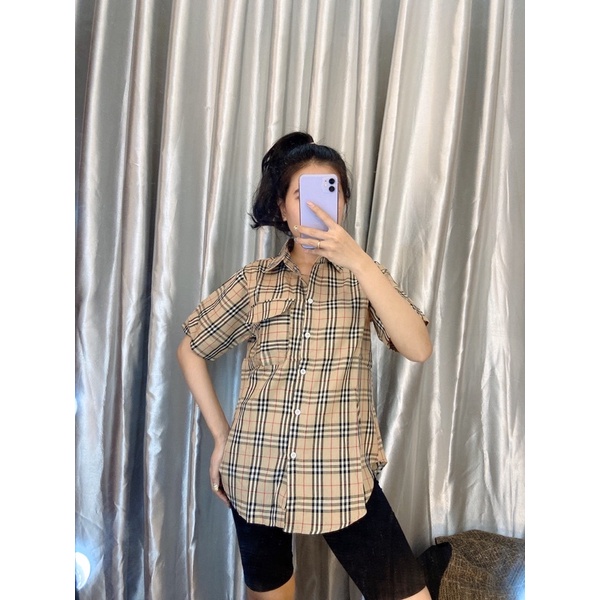 Áo sơ mi from rộng nắp túi hộp siêu xinh nhà e _ Ảnh chụp thật 100%