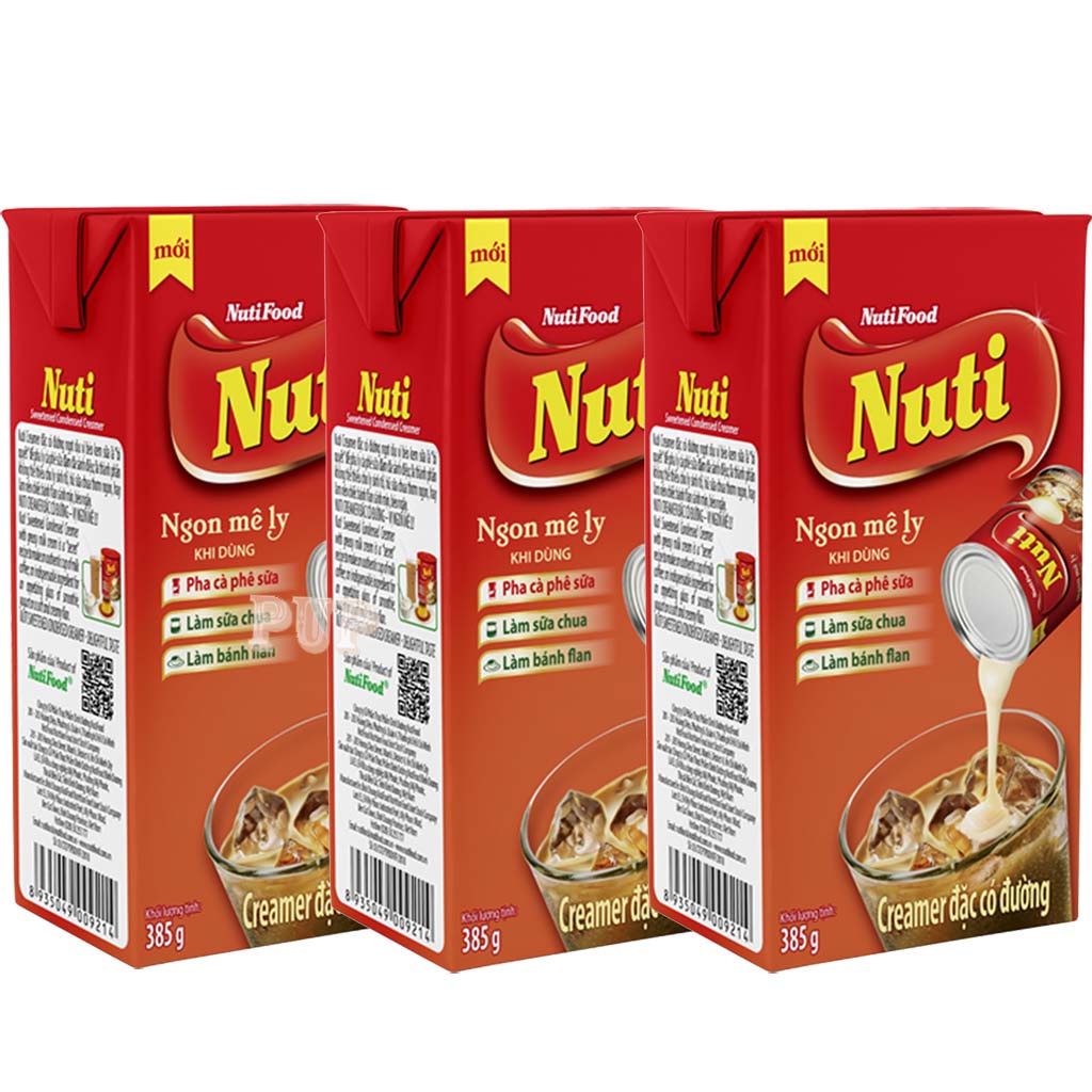 3 Hộp Sữa Đặc Có Đường Nuti Hộp Đỏ 380g Creamer Dùng Làm Bánh,Pha Cà Phê